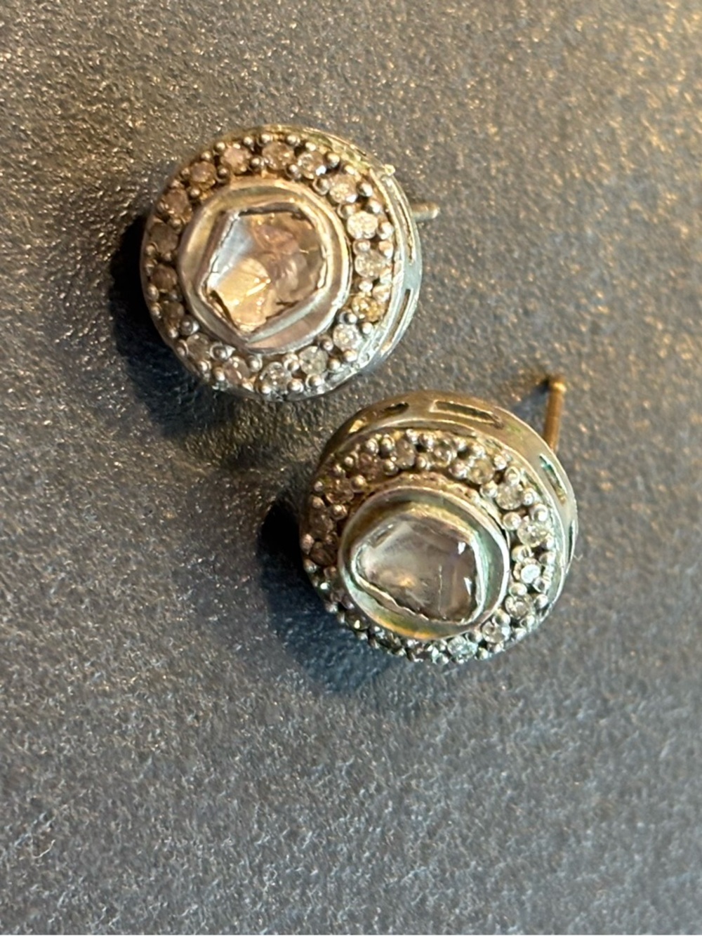 Mine/rose cut diamond w/ diamond chip halo earrings vermeil low $ + Moissanite